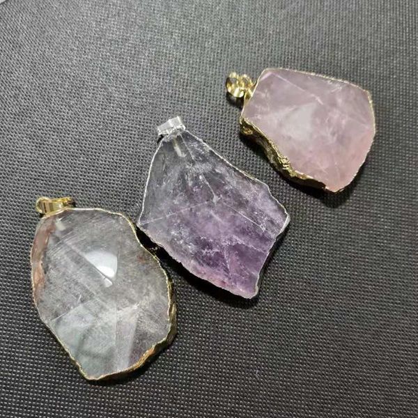 

decorative objects & figurines 1pc natural quartz crystal gold edge form pendant