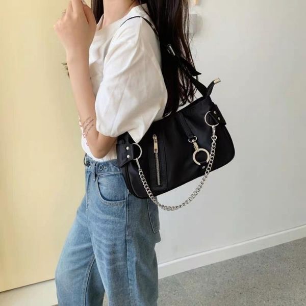 

cross body women small purse tote handbags solid color nylon female wide strap shoulder underarm bags fashion chain armpit bag