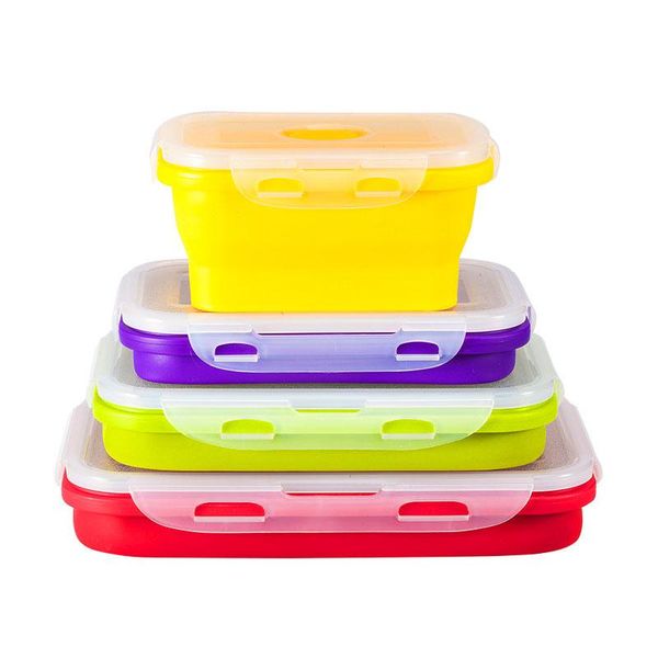 

silicone storage containers with bpa airtight plastic lids - set of 4 small and large collapsible meal prep container flatware sets