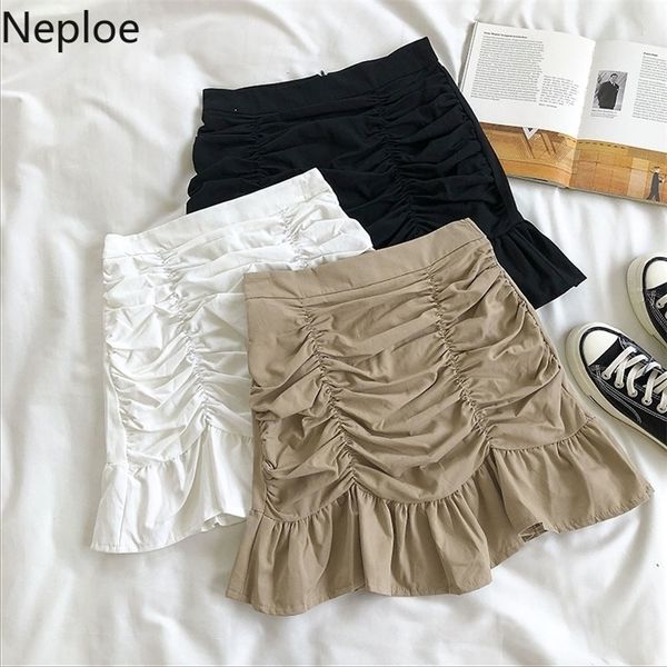 

neploe pleated skirts women korean fashion high waist ladies jupe bottoms summer casual ruffles a line bodycon skirts 1c932 210319, Black