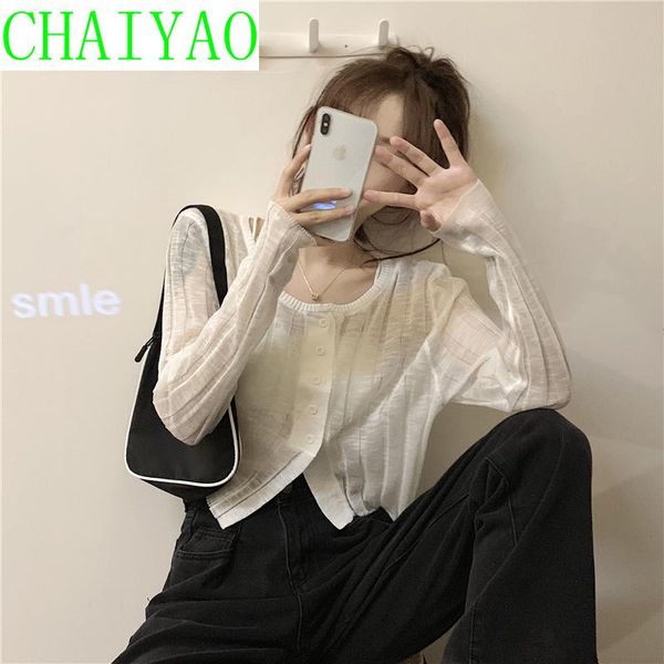 

white sunscreen knitted cardigan coat women's summer thin 2021 ice silk shawl with short knits & tees