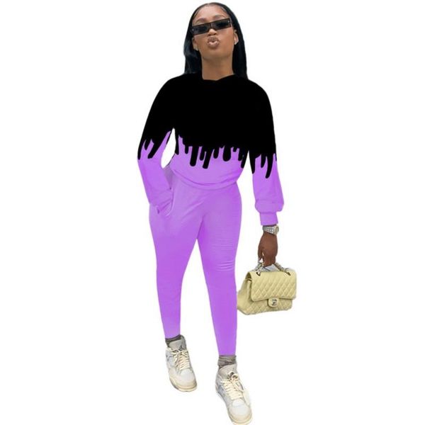 

women's tracksuits fashion print two piece set women pullover t shirt and solid color legging pants suit autumn streetwear 2 outfits, Gray