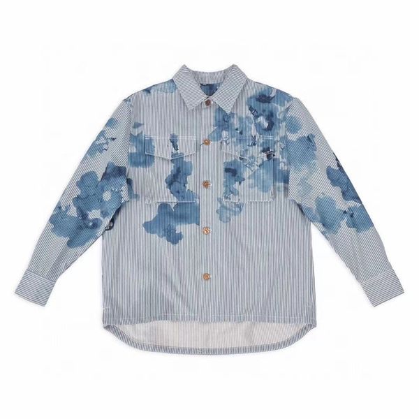 

ink painting old flower stripe halo dyed denim shirt 2021 summer capsule series art theme, White;black