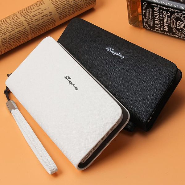 

men pu leather wallet clutch bag all-match simple business long zipper card holder wallets, Red;black