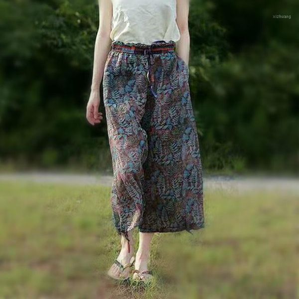 

women's pants & capris a red palm sky blue ramie printing degree of tightness waist mouth tether directly canister easy seven part h190, Black;white