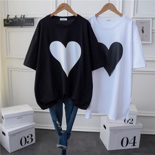 

women's t-shirt plus size women cotton oversized t shirt 2021 summer short sleeve crewneck heart printed casual tees tunic graphic tee, White