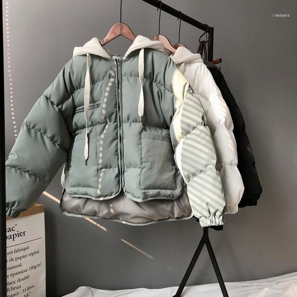 

women's down & parkas 2021 winter arrival cotton padded outwear korean version thickened jacket hooded short design coat for women1, Black