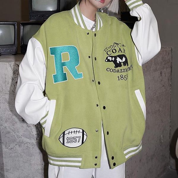 

women's jackets hip hop letter print baseball jacket women casual harajuku oversized uniform spring autumn green vintage loose coat, Black;brown