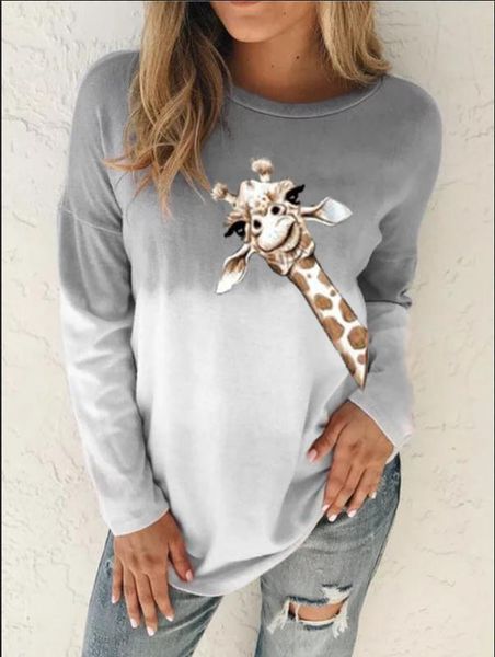

tees women's t-shirt fall 2021 gradient printed long sleeve t-shirt, White