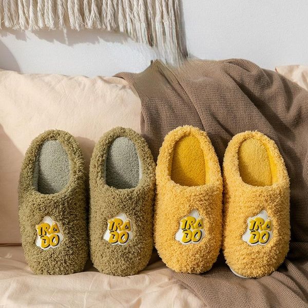 

slippers concise winter women letter series home cotton shoes warm soft thick soles plush slipper men bedroom floor slides, Black