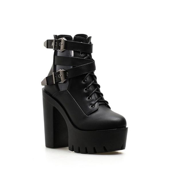

boots heel 2021 high short thick belt buckle, Black