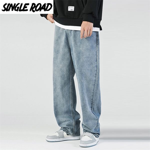 Single Road Herren Jeans Mode Denim Hosen Baggy Hip Hop Japanische Streetwear Koreanische Stil Hose Blau Für 211108