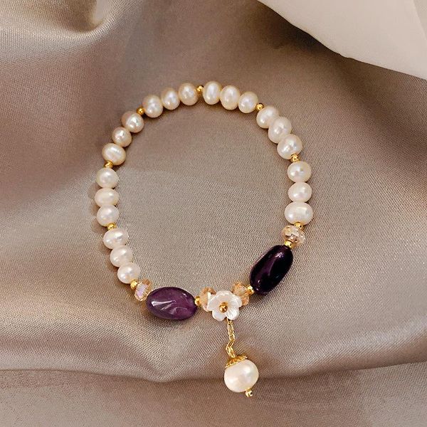 

women imitation jewelry bracelet with flower decor single layer stone wrist gift for girls lady elegant simple beaded, strands, Black