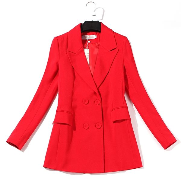 Bayanlar Ofis Uzun Kollu Blazer Zarif Çift Göğüslü Kırmızı kadın Ceket Takım Elbise Sonbahar Ve Kış Yüksek Kaliteli Ceket 210527