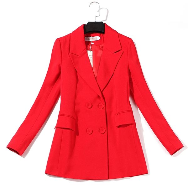 

ladies office long sleeve blazer elegant double breasted red women's jacket suit autumn and winter high-quality coat 210527, White;black