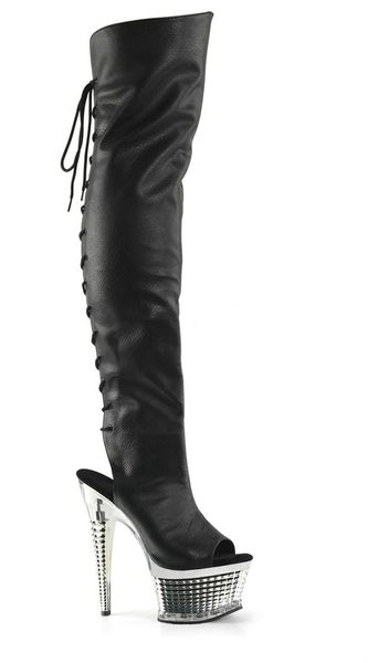 Çizmeler moda çapraz bağlı kadın diz yüksek platformu topuk peep toe ince kadın ilkbahar sonbahar uzun siyah
