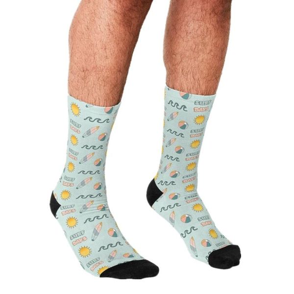 

men's socks 2021 funny surf cartoons pack pattern printed hip hop men happy cute boys street style crazy for, Black