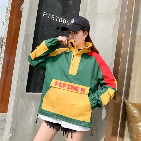 

women's jackets 2021 women spring autumn korean green plus size coats streetwear leisure hedging splice loose printing roupas femeninas, Black;brown