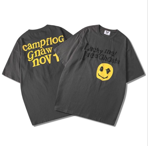 

national tide street t-shirt "lucky me i see ghosts" men and women couples foaming english expression printing round neck pullover, White;black