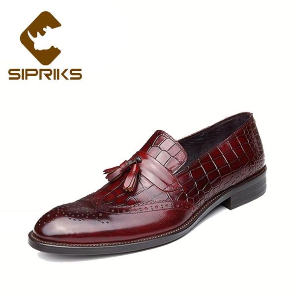 

dress shoes sipriks mens leather loafer with tassels burgundy wingtip classic office boots slip on italian footwear 44, Black