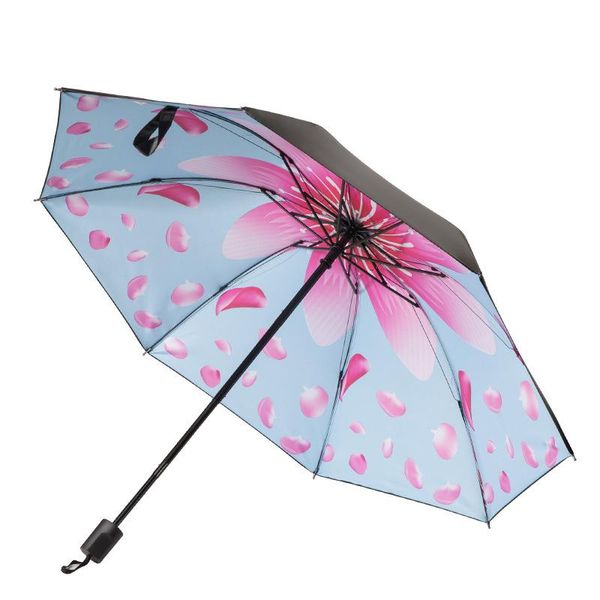 

umbrellas women sunny and rainy umbrella fashion petals three-folding black coating sunscreen anti-ultraviolet windproof strong