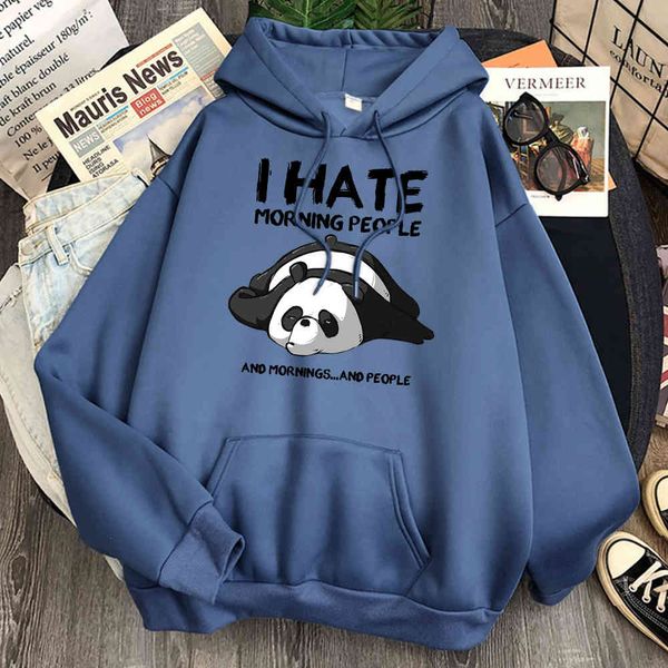 

i hate people in the morning printed men's pockets long sv casual wear retro women's comfortable anime hoodi, Black