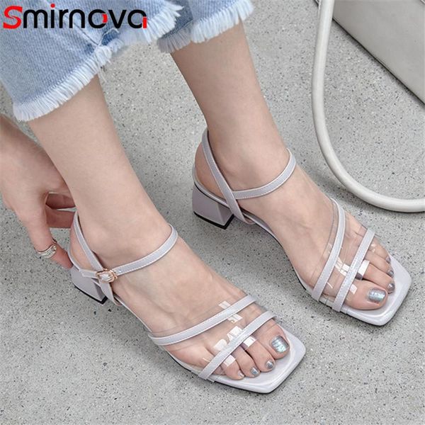 

dress shoes smirnova 2021 arrive women sandals buckle simple solid colors summer square high heel ladies casual black