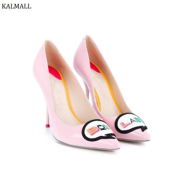 

zapatos mujer pink patent leather women pumps pointed toe stiletto heels wedding shoes slip-on high dress, Black