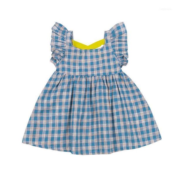 

clothing sets infant summer a-line dress, baby girls plaid sleeve u-shaped neck cross cutout gown 6m-3t1, White