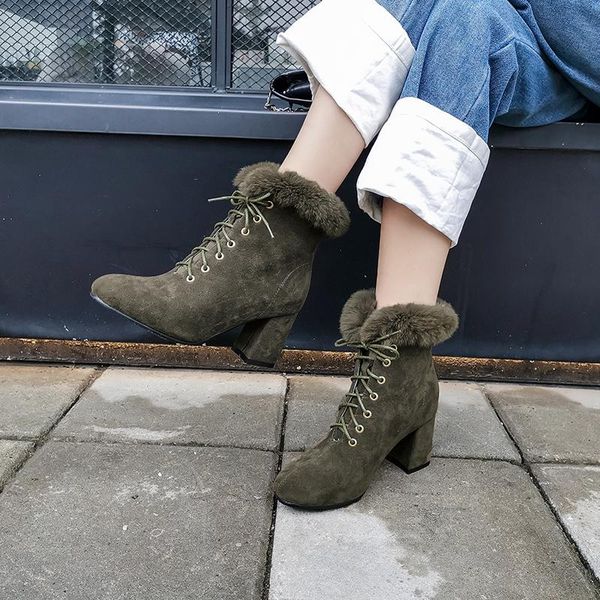 

boots autumn and winter women's short tube thick high heel suede big fashion, Black