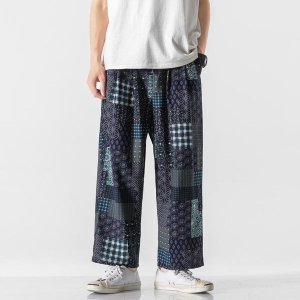 

men's pants national style cotton twist loose straight large patch casual thin breathable harem summer, Black