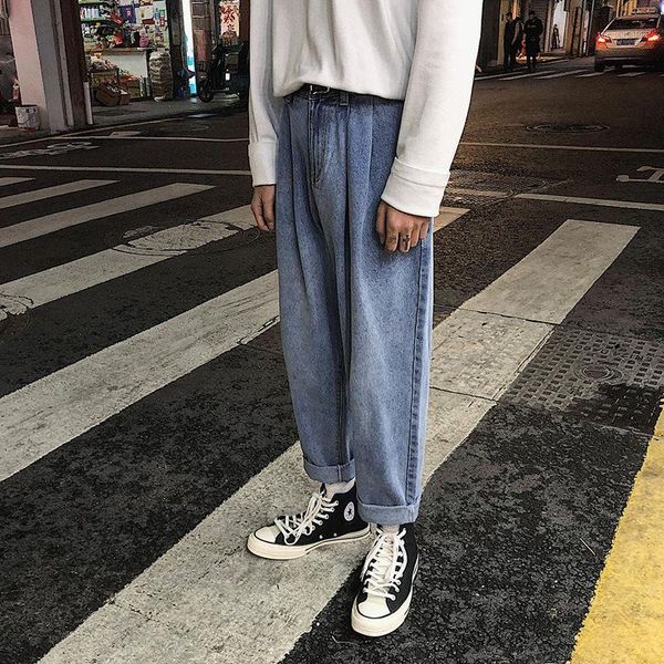 

men's jeans 2021 spring and autumn feeling old pants korean version of loose straight casual handsome trend male, Blue