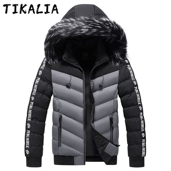 

mens autumn winter parkas jacket men puffer jacket thicken outwear coat fur collar coat fashion clothing cotton padded coat warm 211014, Black