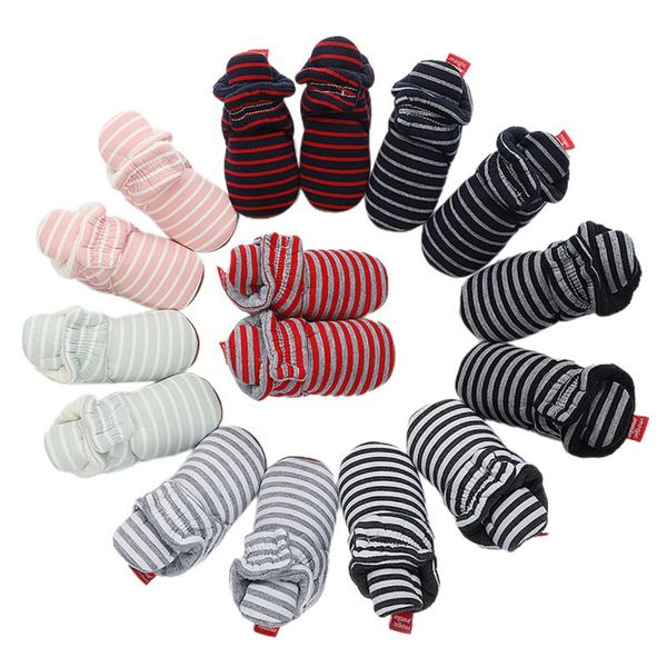 

emmababy baby cozy booties classic striped indoor slippers socks with non-skid gripper toddle hook loop first walkers 11-13cm