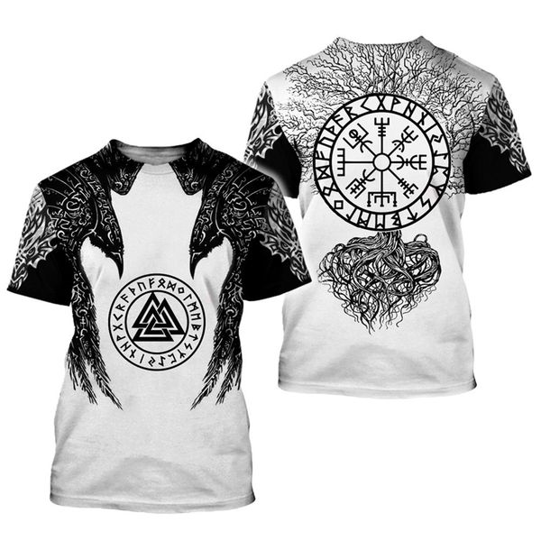 Viking Symbol - Odin Tattoo 3D gedruckt Männer T-Shirt Harajuku Mode Kurzarm Shirt Sommer Casual Unisex T-Shirt Tops WS358 210324