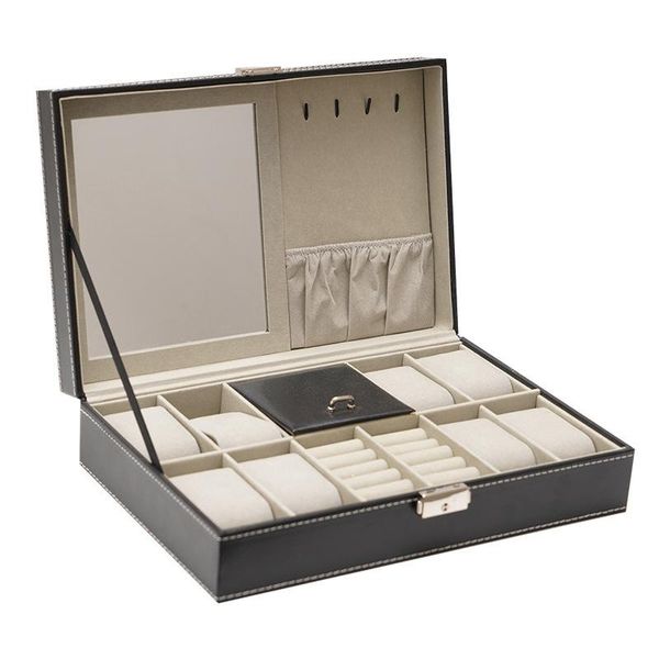

watch boxes & cases for men, 8 slots lockable box organizer men with jewelry, Black;blue