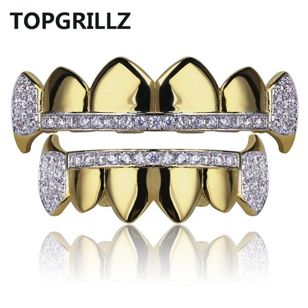 

rillz gold hip hop teeth grillz micro pave cubic zircon bottom vampire fangs teeth grills set holleween gift men women, Black