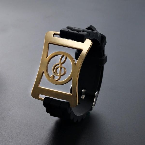 

charm bracelets 2021 fashion jewelry vintage stainless steel musical symbol bracelet men wide silicone wristband & bangles, Golden;silver