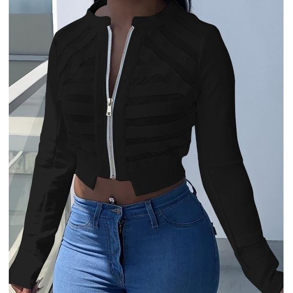 

women's jackets wepbel solid color autumn short coats multi-color stripe women long sleeve mesh stitching coat outwear, Black;brown