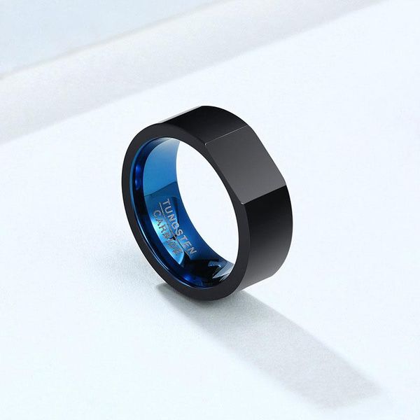 

wedding rings arrival 8mm tungsten steel blue black rectangular ring for men mode classique bands, Slivery;golden