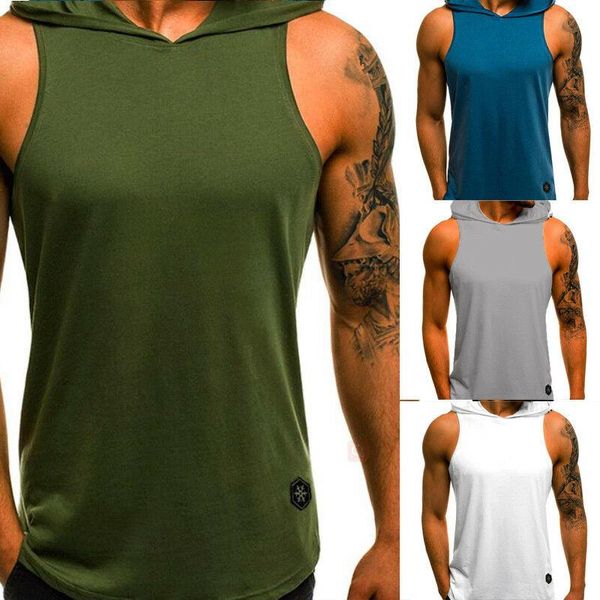 

men' tank cool men hooded hoodie vest sweatshirt muscle gym sleeveless t-shirt shirt sportswear top, White;black