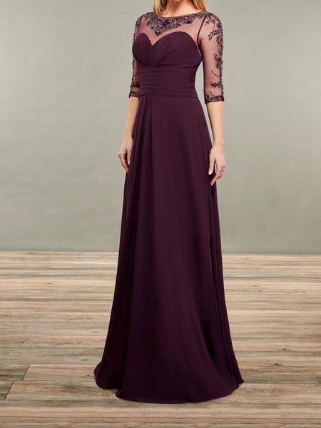

dark grape chiffon mother of the bride dresses sheer sleeves with beading sequins party dress, Black;red