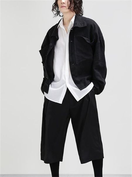 

men's pants casual pants, wide-leg skirt cropped simple and classic, Black
