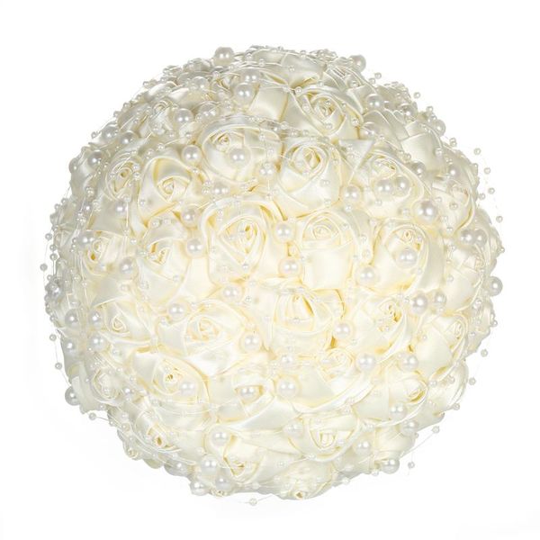 

decorative flowers & wreaths 18cm artificial pearls bridal bouquet handmade wedding satin rose flower for bride bridesmaid bouquets