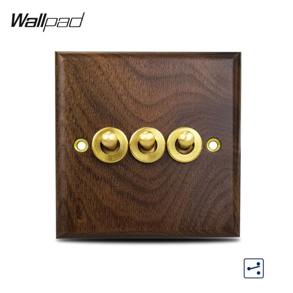 

smart home control wood 3 gang toggle wall switch wallpad neutral frame 86*86mm brass on off button 2 way cross stair light