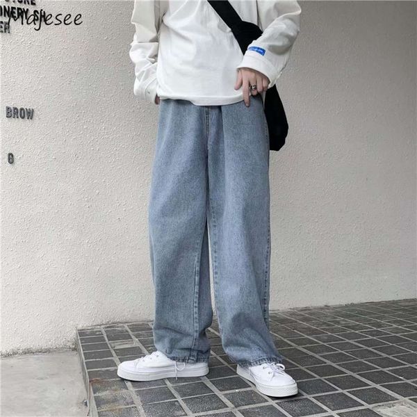 

cord men jeans solid denim full length right loose all-match trendy punk baggy retro leisure chic cowboy pants, Blue