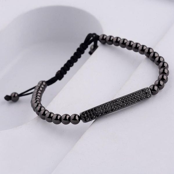 

beaded, strands amader luxury men cz black zircon rectangle&4mm copper beads braided bracelet for women jewelry pulseira masculina ab1244