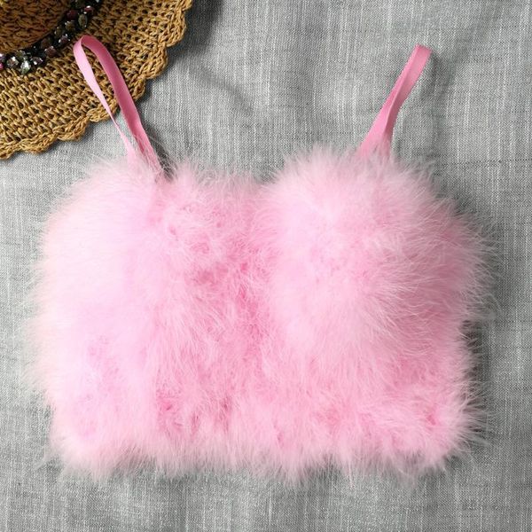 

women's tanks & camis faux fur solid pink crop to wear out autumn corset women feather camisole push up bustier bra female tank, White