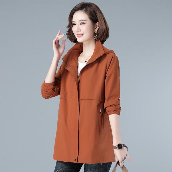 

women's trench coats mother's spring coat 2021 middle-aged and old loose cotton autumn short windbreak, Tan;black