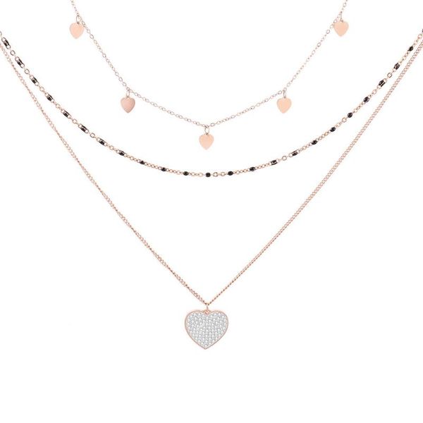 

chokers 2021 fashion multi layer necklaces stainless steel rhinestone heart necklace for women bijoux jewelry accessories, Golden;silver